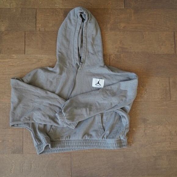 Nike Air Jordan Cropped Fleece Hoodie & Sweatpants Gray Womens Size Medium - Picture 4 of 10